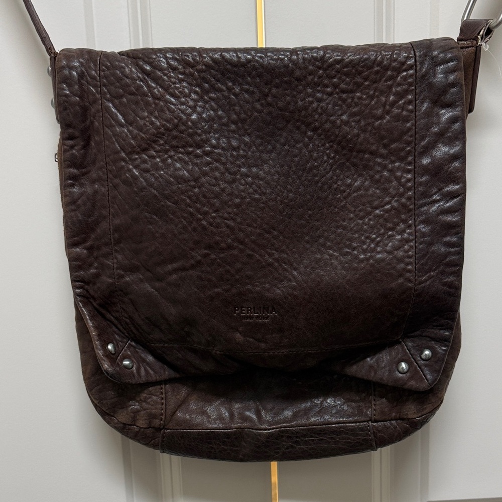 Perlina Rich Brown Leather Messenger Bag